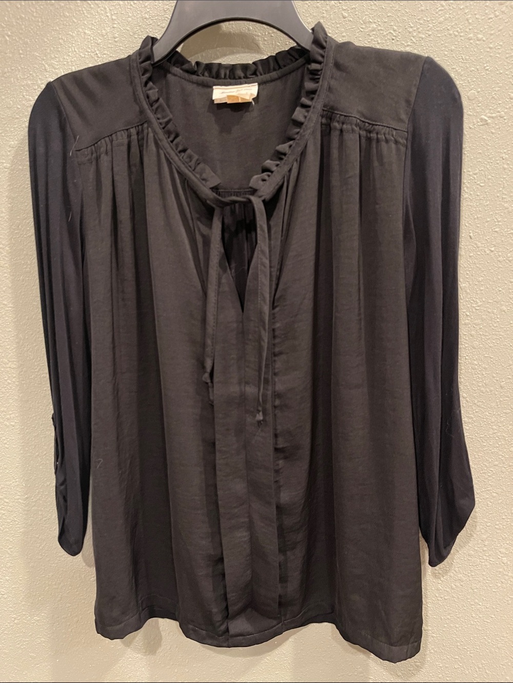 Meadow Rue Black Ruffle Tie-Neck Blouse